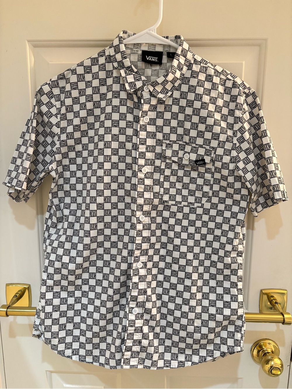 Vans Black & White Checkerboard Short Sleeve Button-Up Shirt